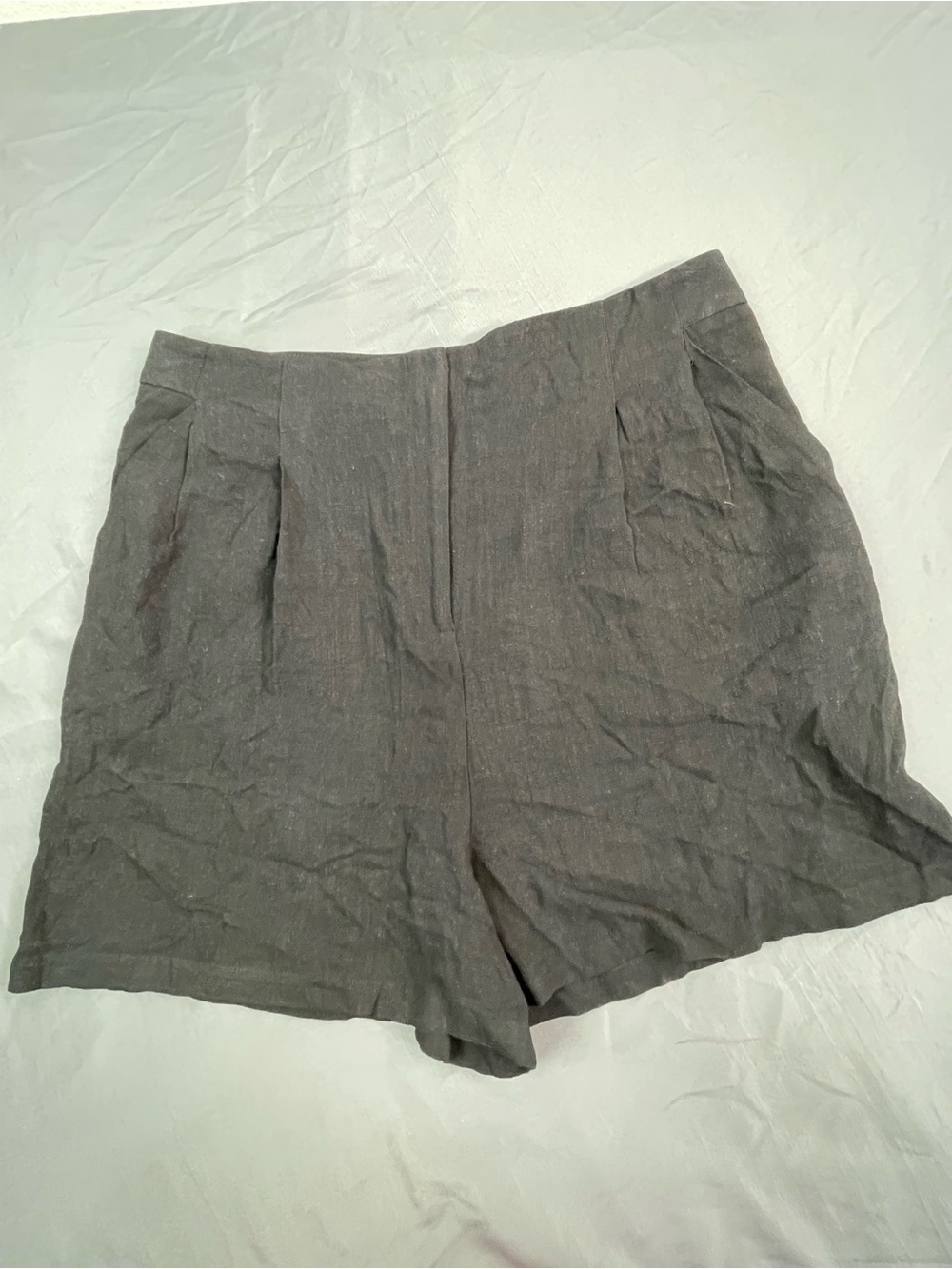 Asos Womens Front Pleat Linen Blend Shorts sz 12 Black Pockets Minimalist Preppy